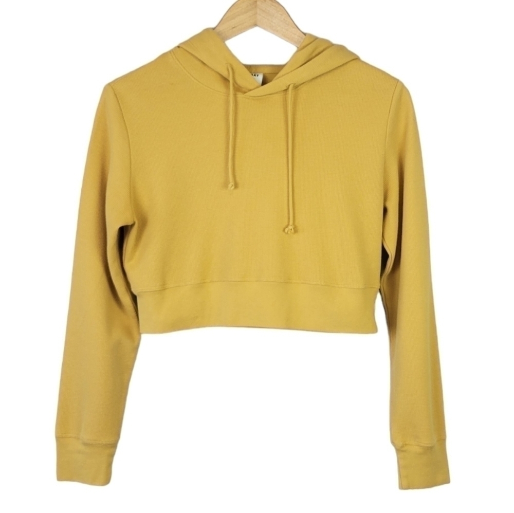 ARITZIA Sunday Best Waffle Knit Cropped Hoodie Mustard Yellow S
